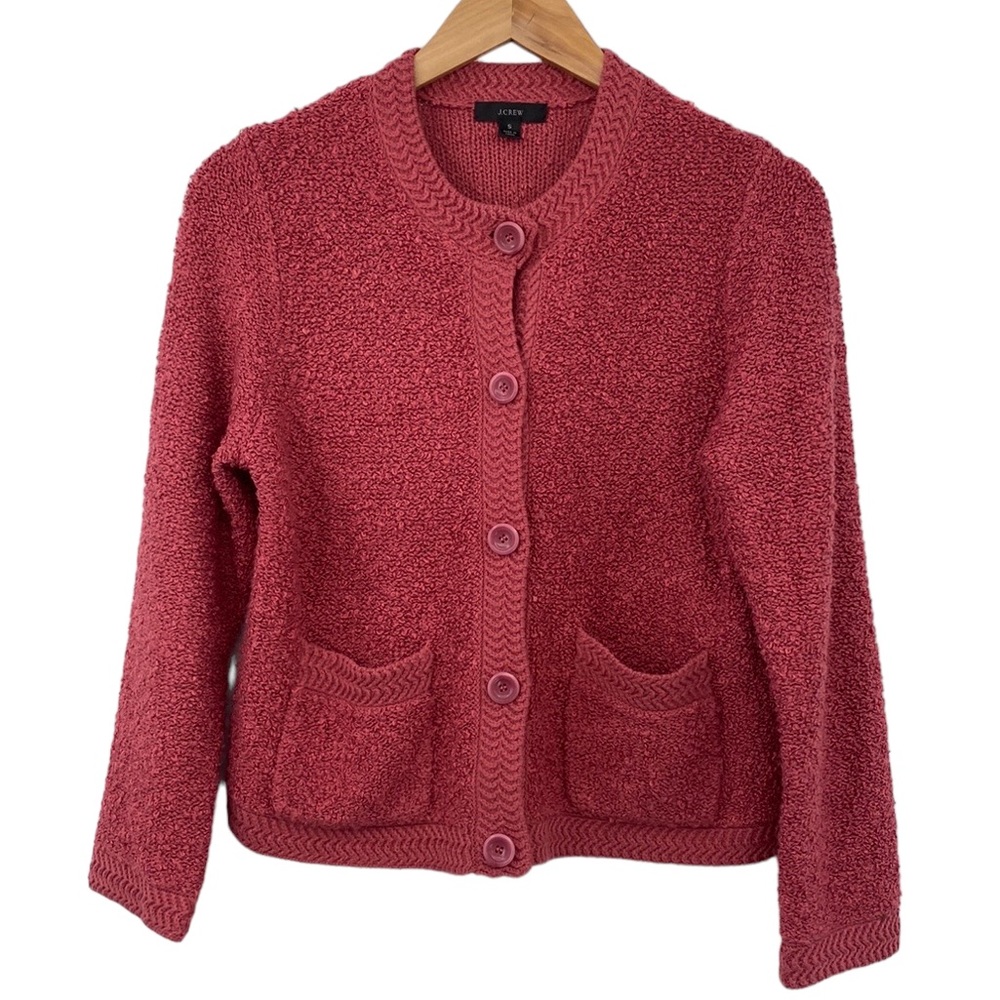 J.Crew Cardigan Sweater Womens Small Rose Pink Knit Tweedy Textured Preppy